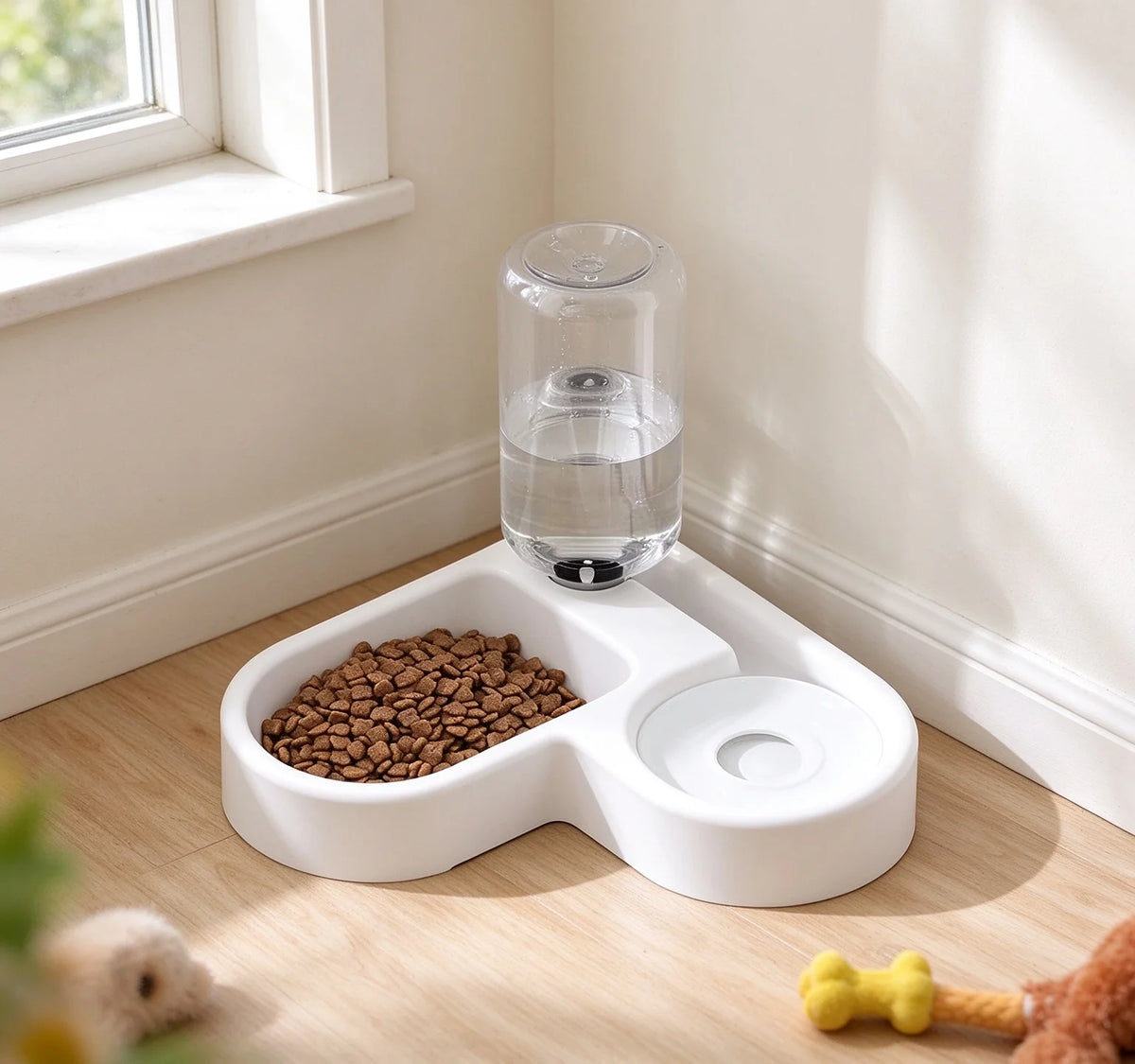 Dual-purpose Automatic Pet Feeding & Drinking Bowl, Love Shape Moisture-proof Cat Dog Bowl for Food and Water