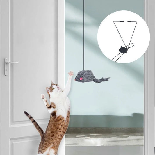 Hanging door mouse teasing cat stick elastic clip door swing hanging jumping toy cat relief pet supplies