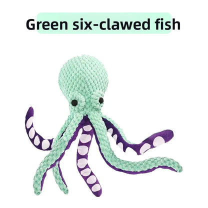 Squeaky Octopus Dog Plush Chew Toy with Braided Cotton Rope Tail Interactive Tug Puppy Teething Toy  for Small Medium Dogs