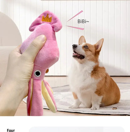 Squeaky Octopus Dog Plush Chew Toy with Braided Cotton Rope Tail Interactive Tug Puppy Teething Toy  for Small Medium Dogs