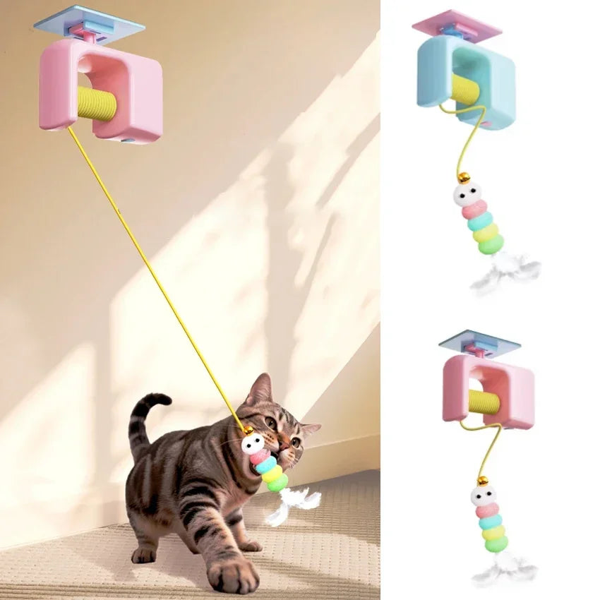 P-Cats Toys Pet Stress Relief Rechargeable Interactive Hanging Door Automatic Electric Flying Bird Cat Toy for Hunt Elastic Rope