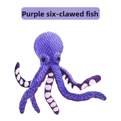 Squeaky Octopus Dog Plush Chew Toy with Braided Cotton Rope Tail Interactive Tug Puppy Teething Toy  for Small Medium Dogs