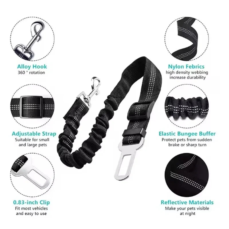 Dog Car Safety Belt with Reflective Line & Damping Belt, Adjustable Length, Suitable for All Dog