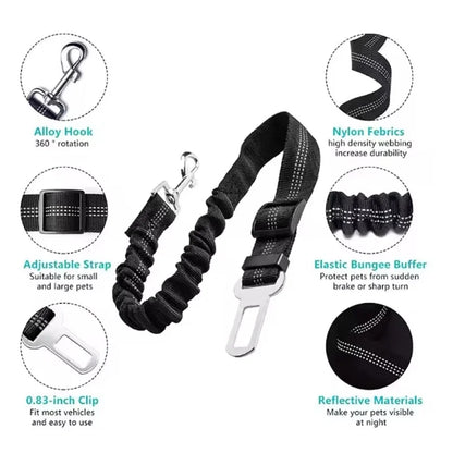 Dog Car Safety Belt with Reflective Line & Damping Belt, Adjustable Length, Suitable for All Dog