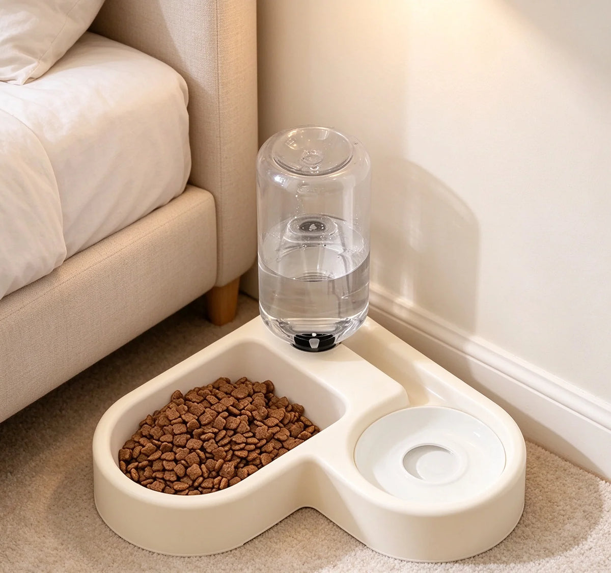 Dual-purpose Automatic Pet Feeding & Drinking Bowl, Love Shape Moisture-proof Cat Dog Bowl for Food and Water