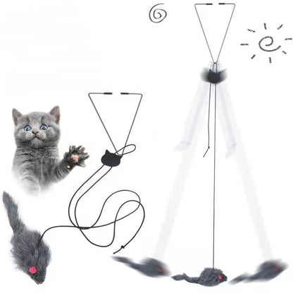 Hanging door mouse teasing cat stick elastic clip door swing hanging jumping toy cat relief pet supplies