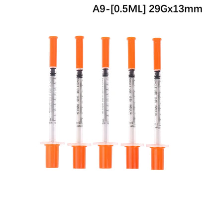 5Pcs 0.3/0.5/1ML Disposable Plastic Veterinary Syringe Orange Cap Sterile Insulin Syringe With Needles For Pet Farm Animal