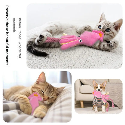 Squeaky Octopus Dog Plush Chew Toy with Braided Cotton Rope Tail Interactive Tug Puppy Teething Toy  for Small Medium Dogs