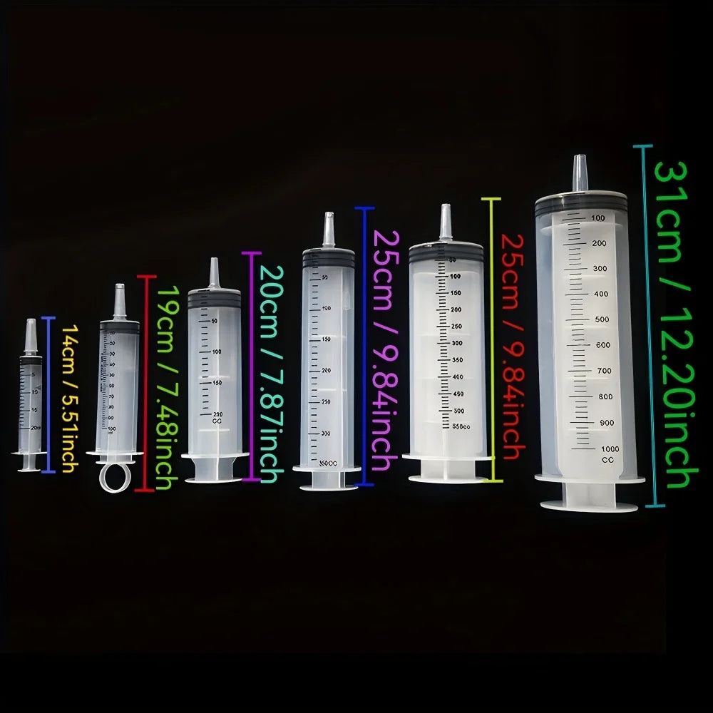 Plastic Syringe, Available in Capacities of 1000ml, 550ml, 350ml, 200ml, 100ml, 60ml, 20ml, 10ml, Suitable for Laboratory Dispensing, Dispensing Glue, Watering, and Veterinary Use