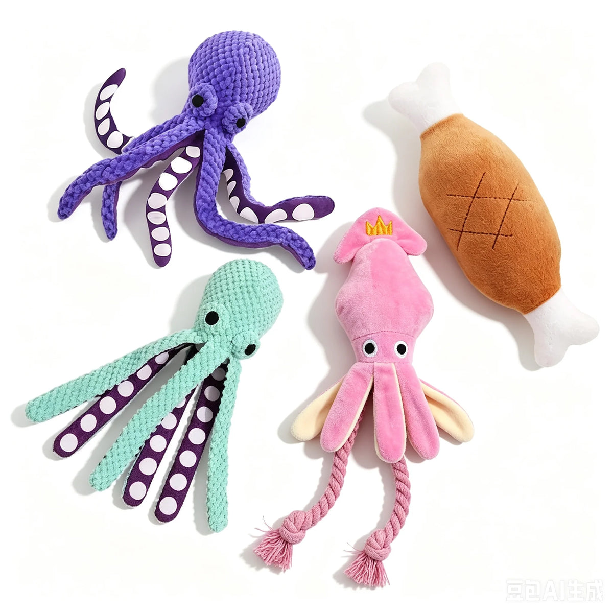Squeaky Octopus Dog Plush Chew Toy with Braided Cotton Rope Tail Interactive Tug Puppy Teething Toy  for Small Medium Dogs