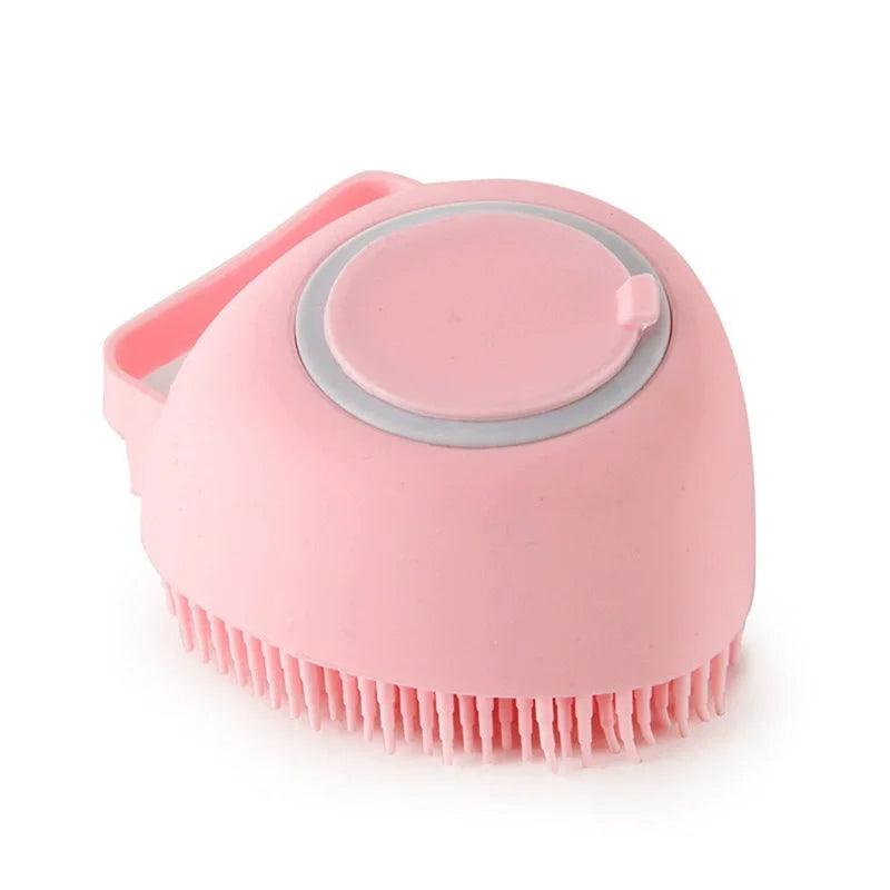 Dog Bathing Brush Pet Massage Brush Shampoo Dispenser Soft Silicone Brush Rubber Bristle for Dogs and Cats Shower Grooming Tool
