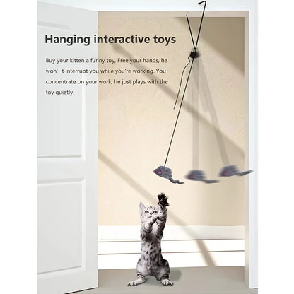 Interactive Door Hanging Cat Toy with Black Mouse Teaser - Entertain and Exercise Your Cat Toy for Indoor Cats Play Supplies