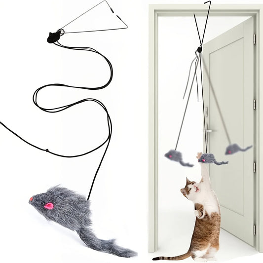 Interactive Door Hanging Cat Toy with Black Mouse Teaser - Entertain and Exercise Your Cat Toy for Indoor Cats Play Supplies