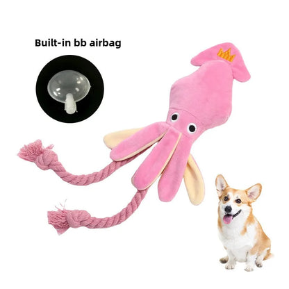 Squeaky Octopus Dog Plush Chew Toy with Braided Cotton Rope Tail Interactive Tug Puppy Teething Toy  for Small Medium Dogs