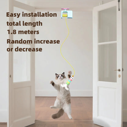 P-Cats Toys Pet Stress Relief Rechargeable Interactive Hanging Door Automatic Electric Flying Bird Cat Toy for Hunt Elastic Rope